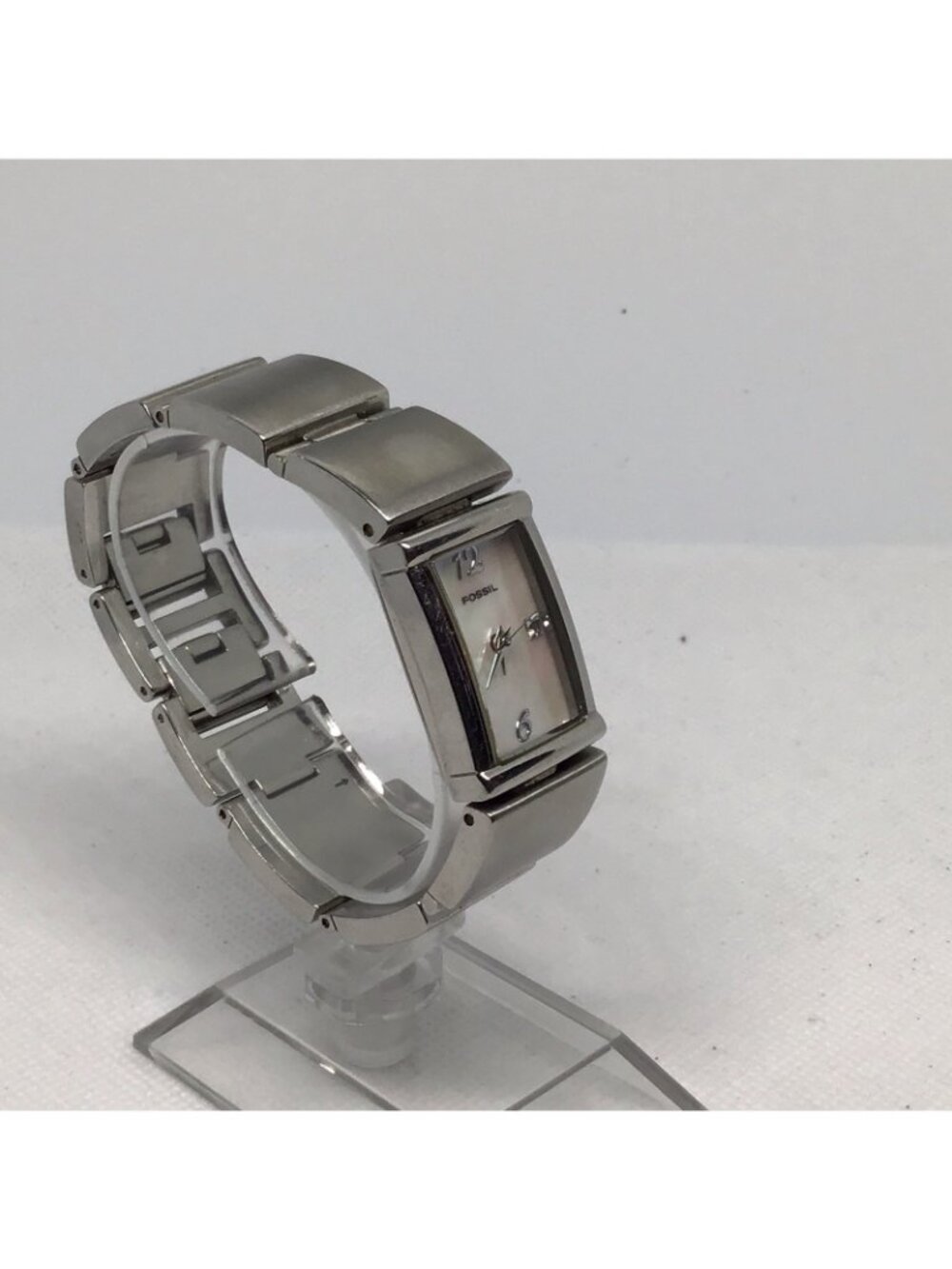 Fossil ES1710 Ladies Rectangle Silver Tone Rhinestone Mother of Pearl Watch - Picture 8 of 14